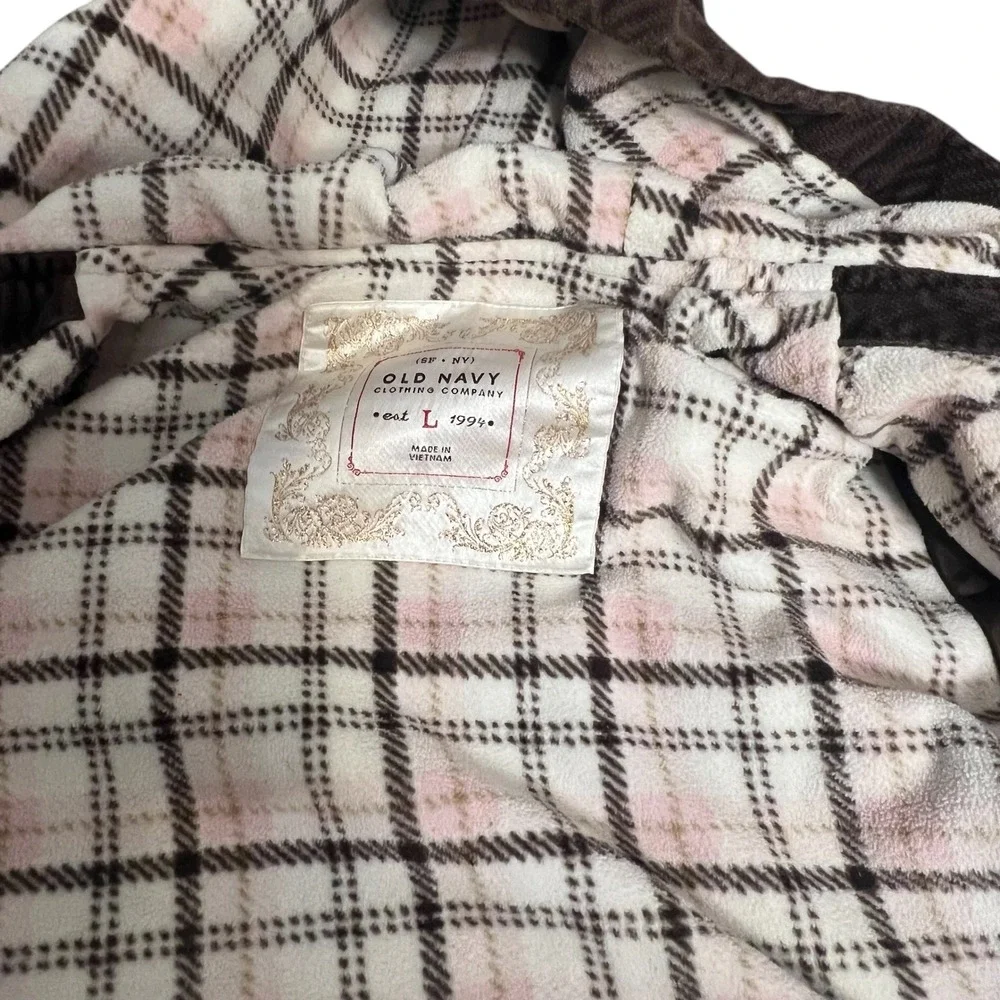 Old Navy Kids Brown Corduroy‎ Toggle Duffle Coat Hooded Plaid Fleece Lined Large